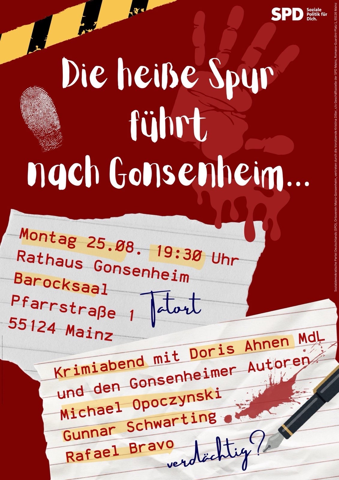Bild zum Termin Die heiße Spur führt nach Gonsenheim – Krimi-Abend (Woche der Mainzer SPD)